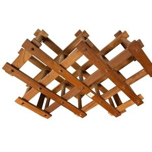 GOODWOOD Vintage Mid Century Modern Brown Folding Teak Wood 10 Bottles Wine Rack